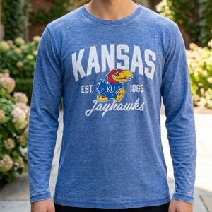 Pressbox Kansas Jayhawks Long Sleeve T-Shirt Mens XL Blue Heathered Graphic Tee